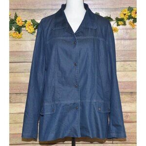 Ladies Studio V Lightweight Blue Chambray Jacket Snap Front Stretch Plus Size 2X